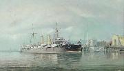 Henry J. Morgan HMS 'Fox' Spain oil painting artist
